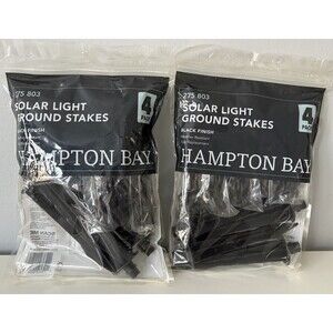 NEW Hampton Bay Solar Light Ground Stakes 2 Packs 8 Total Black Finish 275803